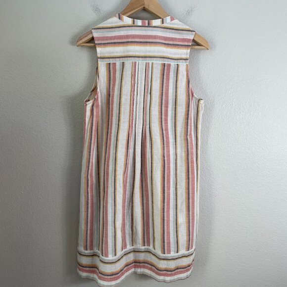 Faherty Womens Large Isha Pintuck Organic Cotton Dress Beach Stripe Sleeveless - Picture 11 of 13